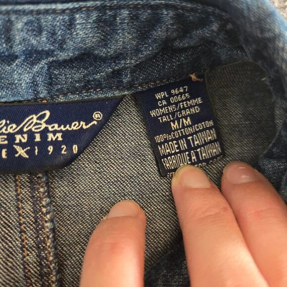 Vintage Eddie Bauer Denim Long Sleeve Tie Waist Blue Button Down Jean Dress - Picture 8 of 11